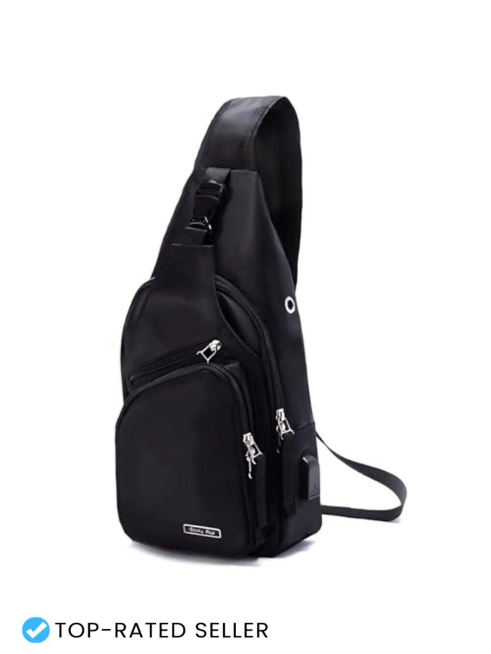 Nylon Water-Resistant Sling Backpack USB Charging Crossbody Daypack